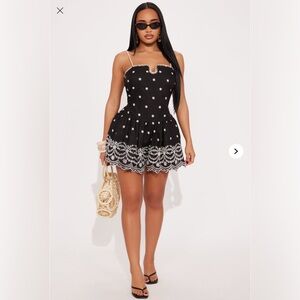 Fashion Nova Black romper with embroidered details new new
